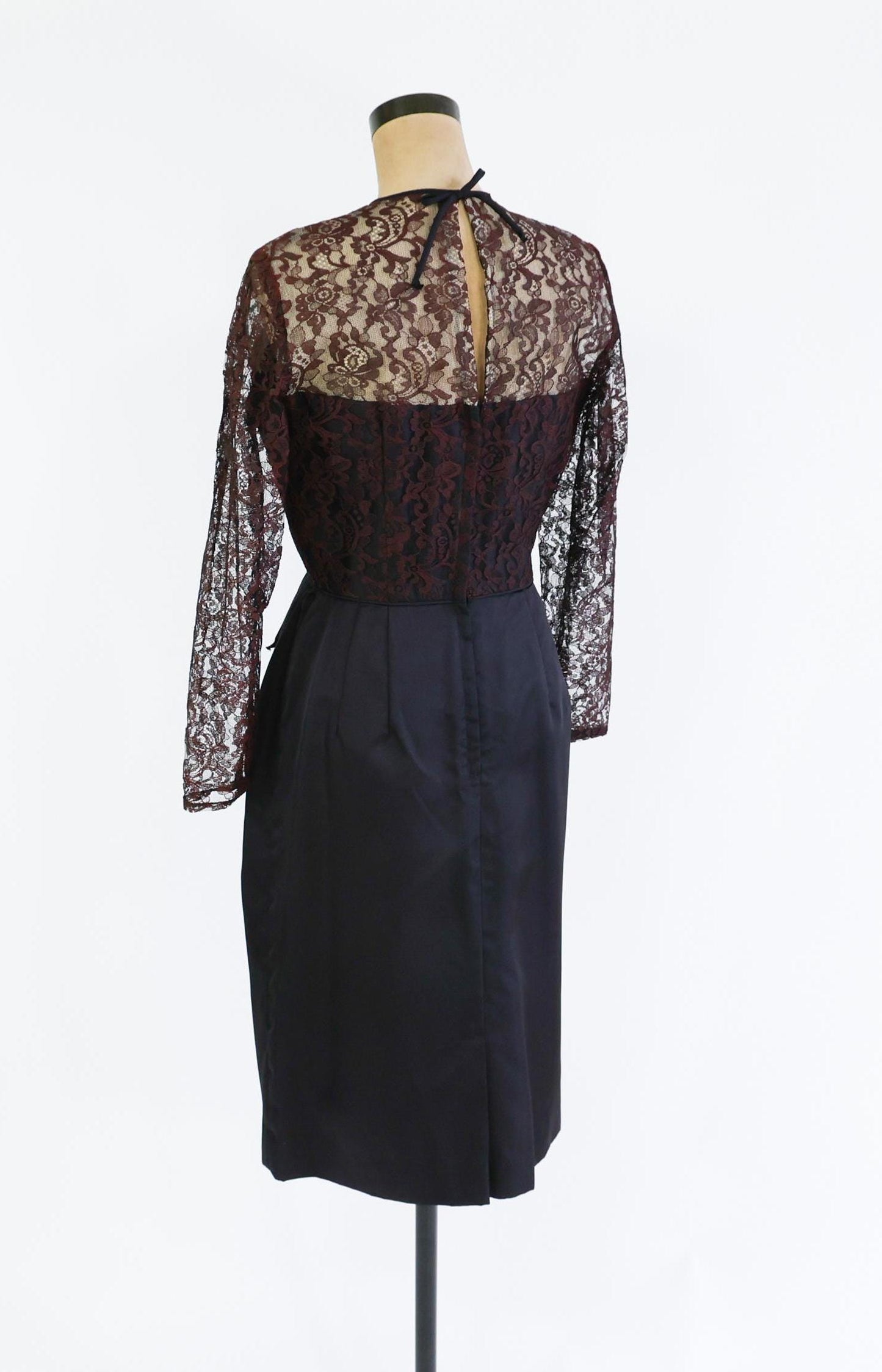 1950s Black Lace Cocktail Party Dress, Medium