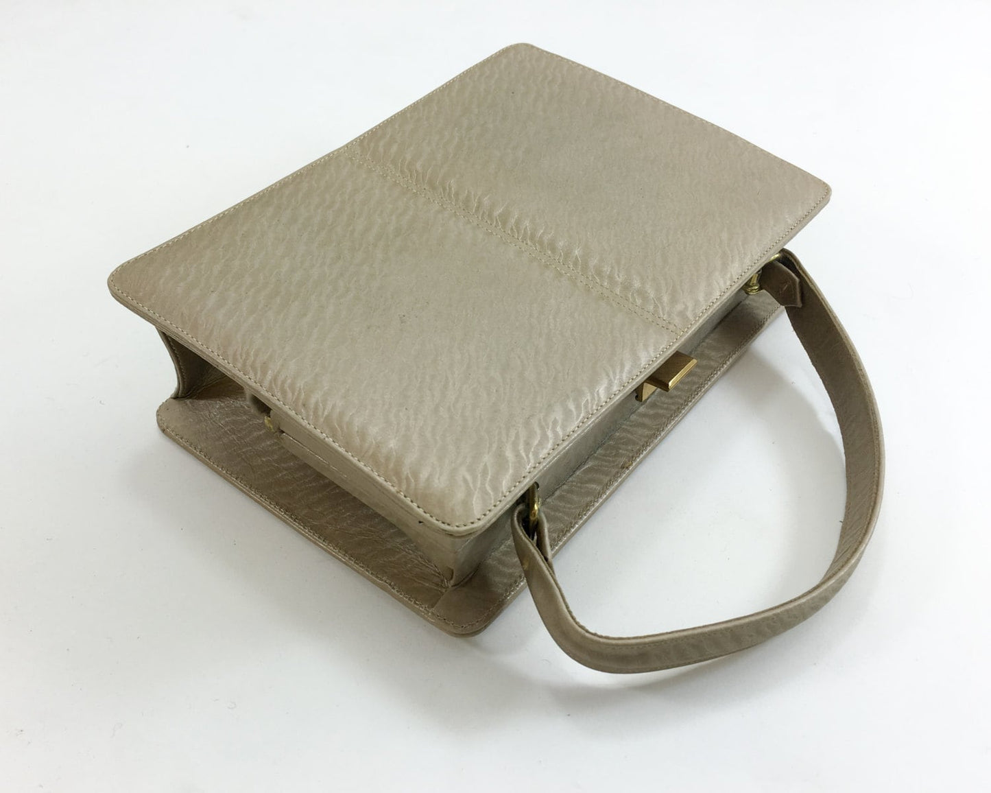 1960s Beige Leather Handbag | 60s Tan Leather Box Handbag | Andrew Geller