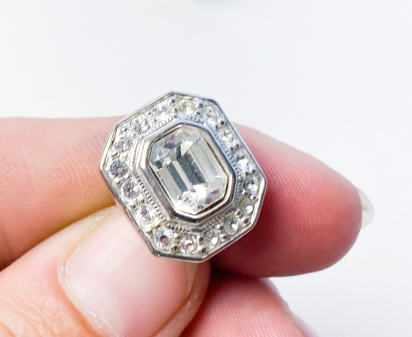 1950s Silver & Rhinestone Clip Earrings | 50s Silver Rhinestone Evening Earrings