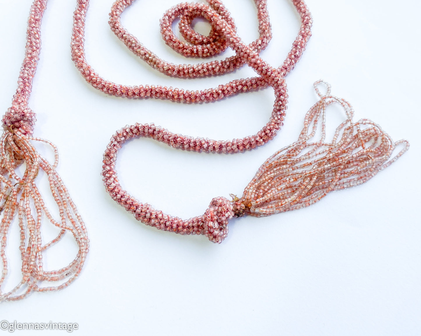 1920s  Pink Glass Bead Necklace | 20s Pink Beads Lariat Necklace | Flapper | Downton Abby | Gatsby