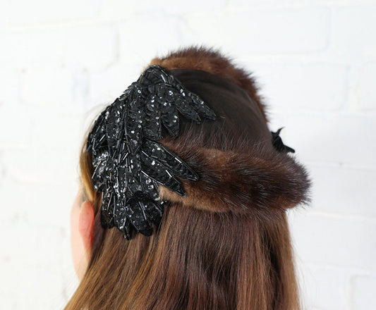 1950s Mink & Black Sequin Fascinator Hat