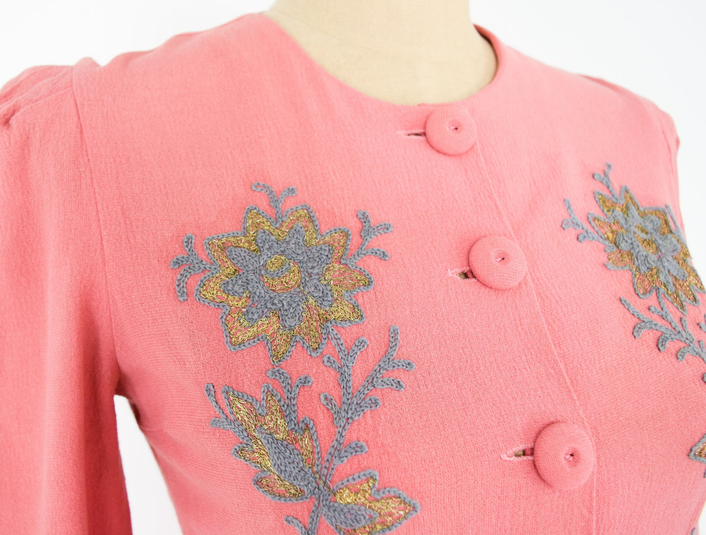 1940s Coral Crepe Evening Dress | 40s Coral Lounging Gown | Pink Crepe Long Dress | Barbara | Medium
