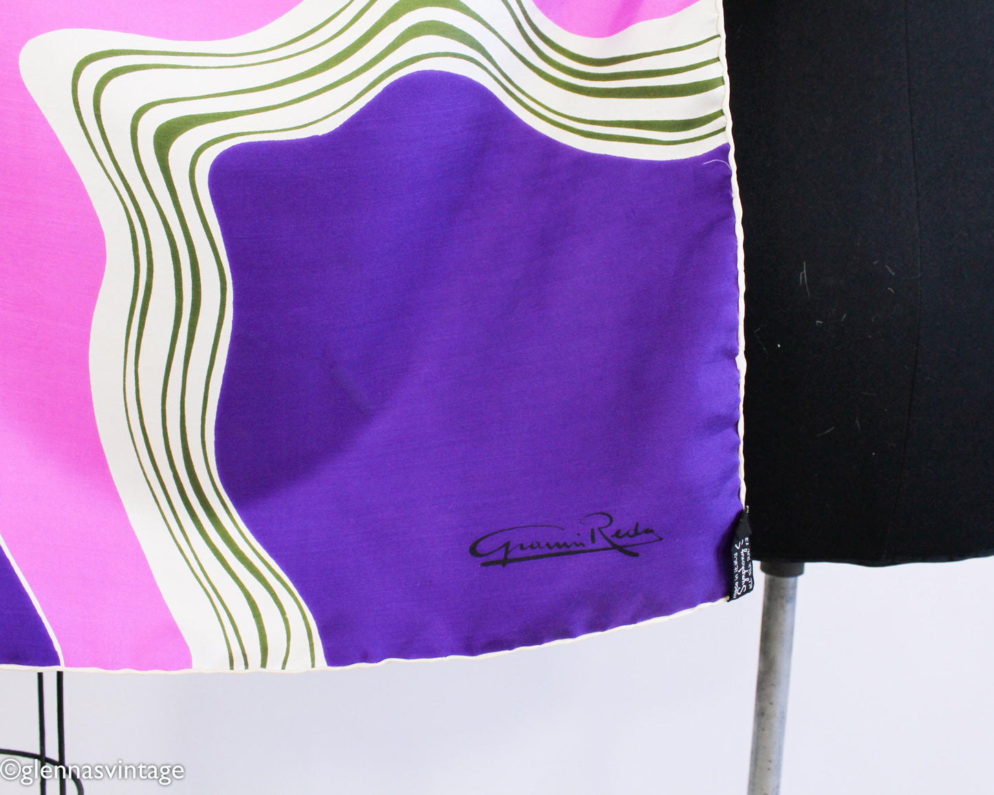 1980s Purple Green Pink Abstract Print Silk Scarf