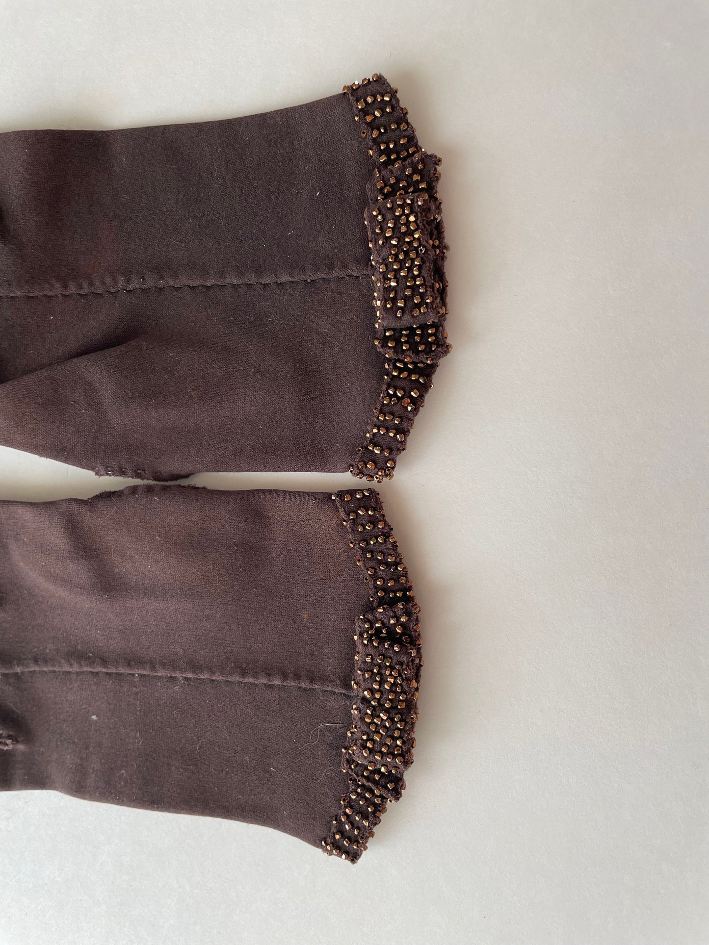 1950s Brown Beaded Gloves, Size 6.5