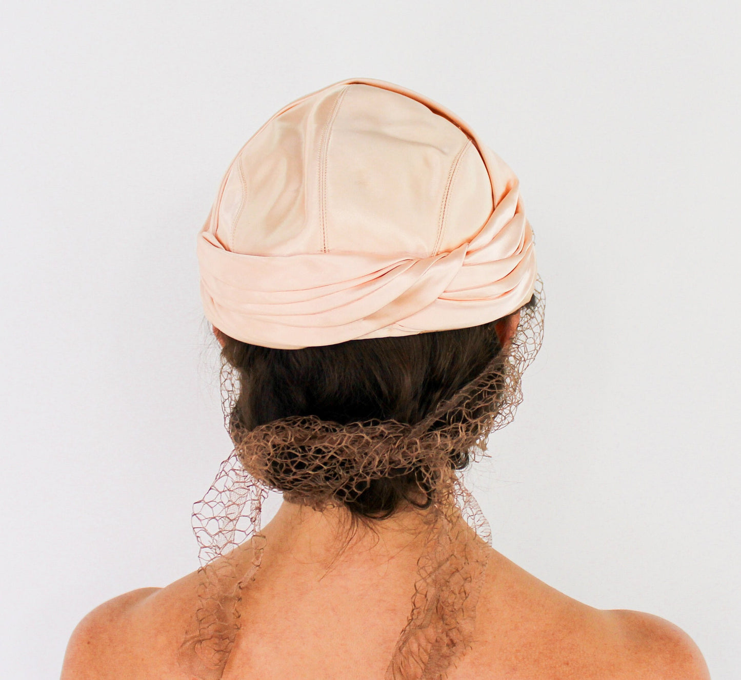 1950s Peach Satin Veil Hat, Bridal Hat