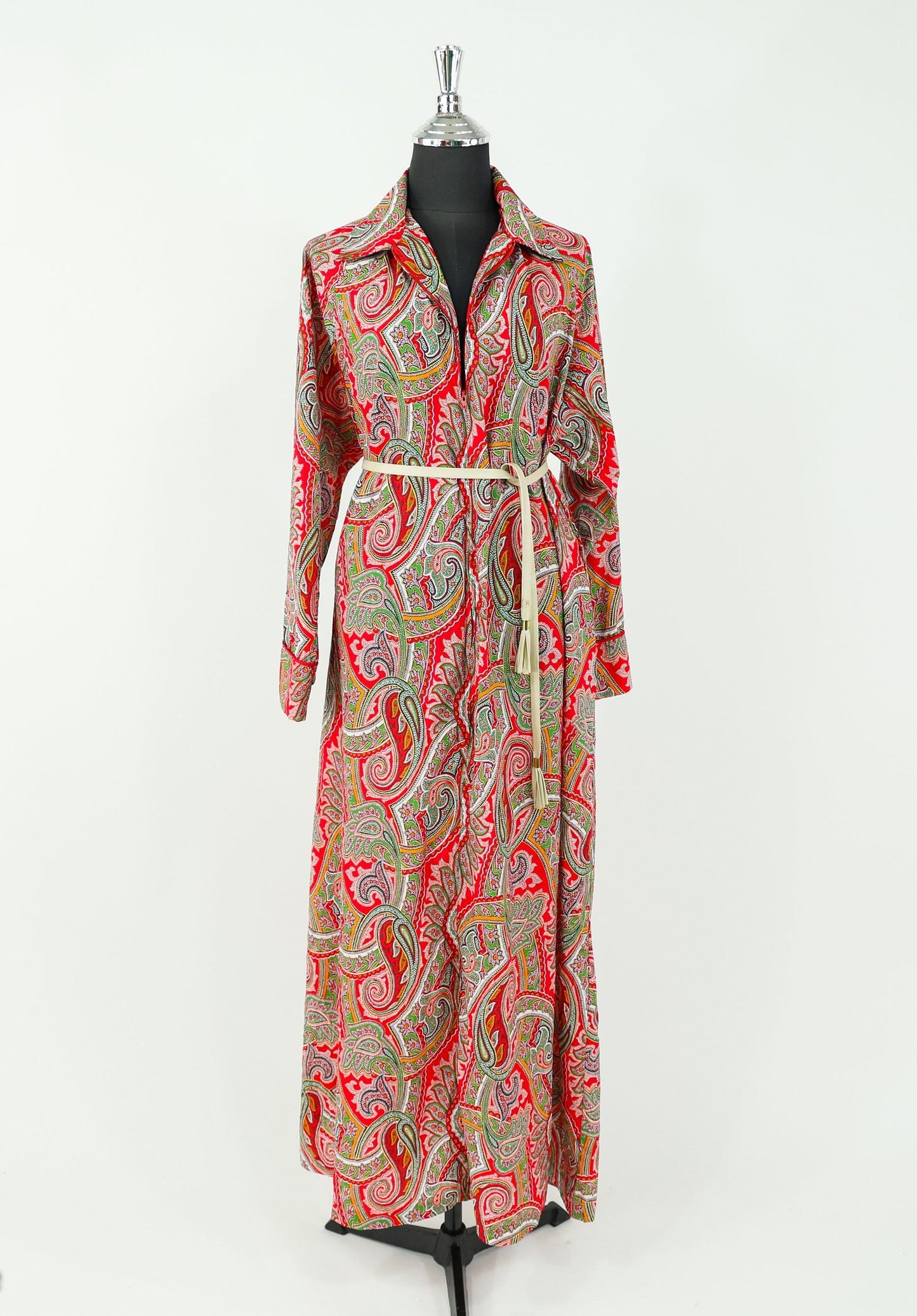 1980s Red Paisley Caftan, Mary McFadden, Extra Large