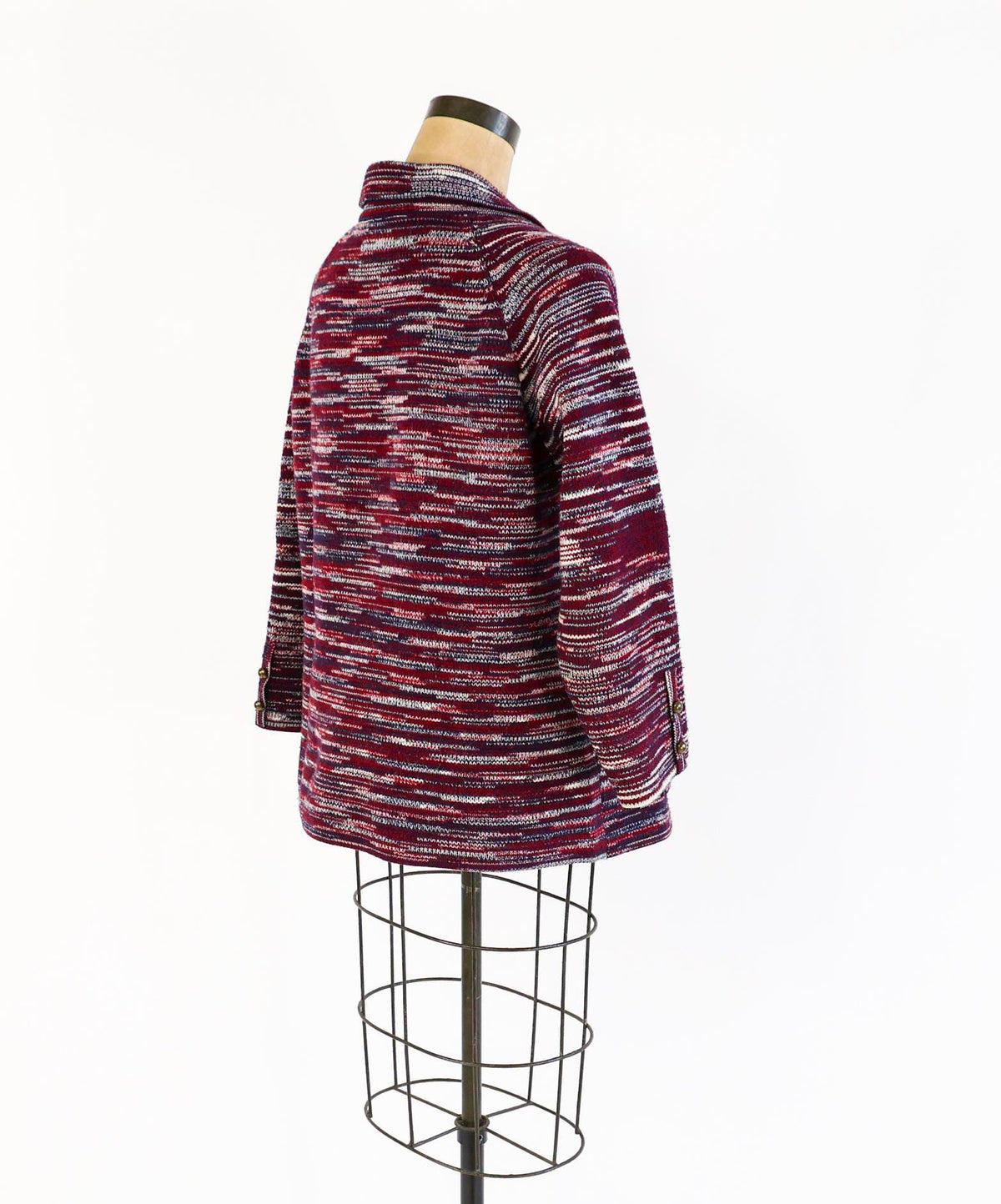 1970s Red Blue Striped Knit Cardigan Jacket by I. Magnin Double, Large