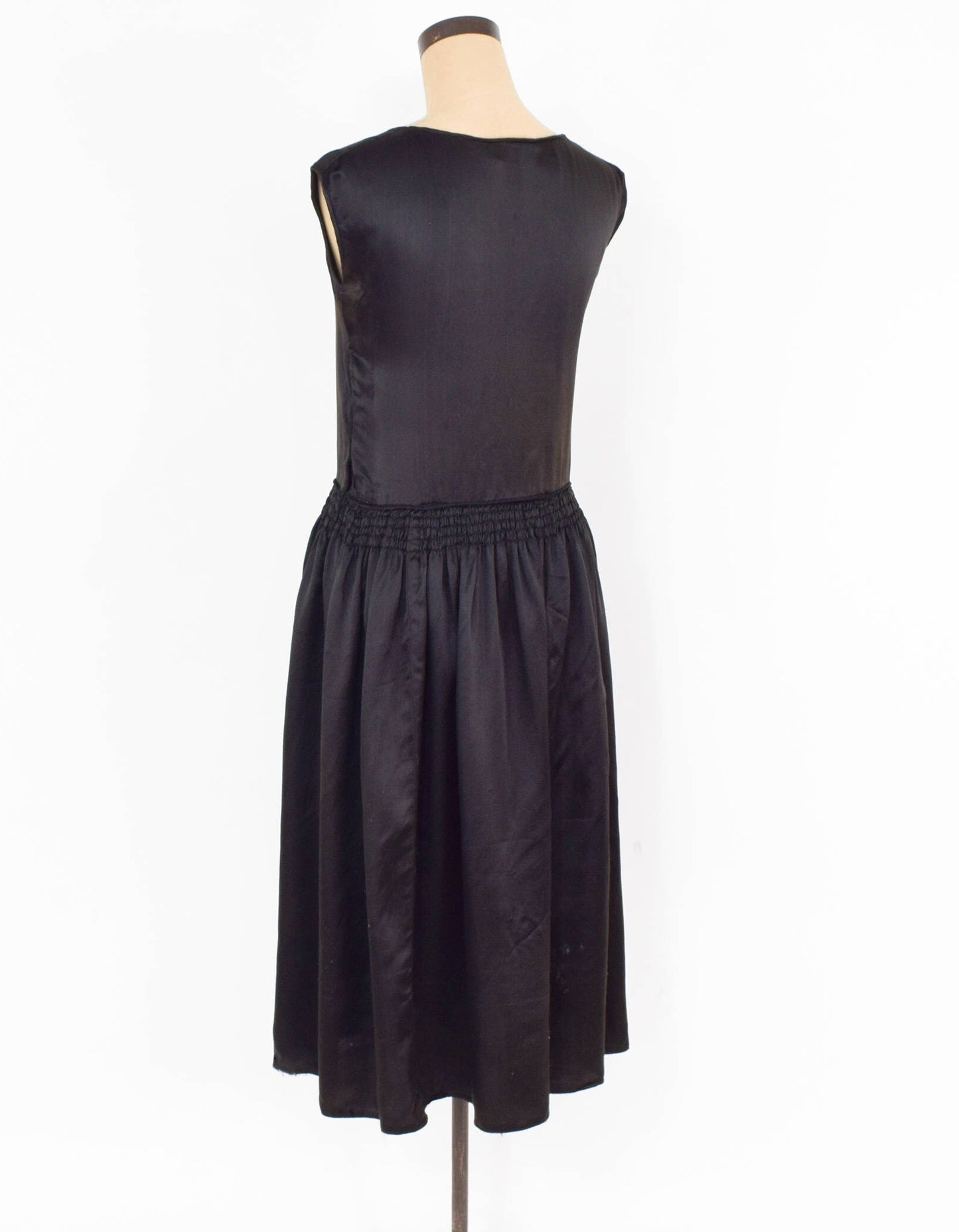 1930s Black Silk Satin Dress, Jean Carol Flapper Dress, Small