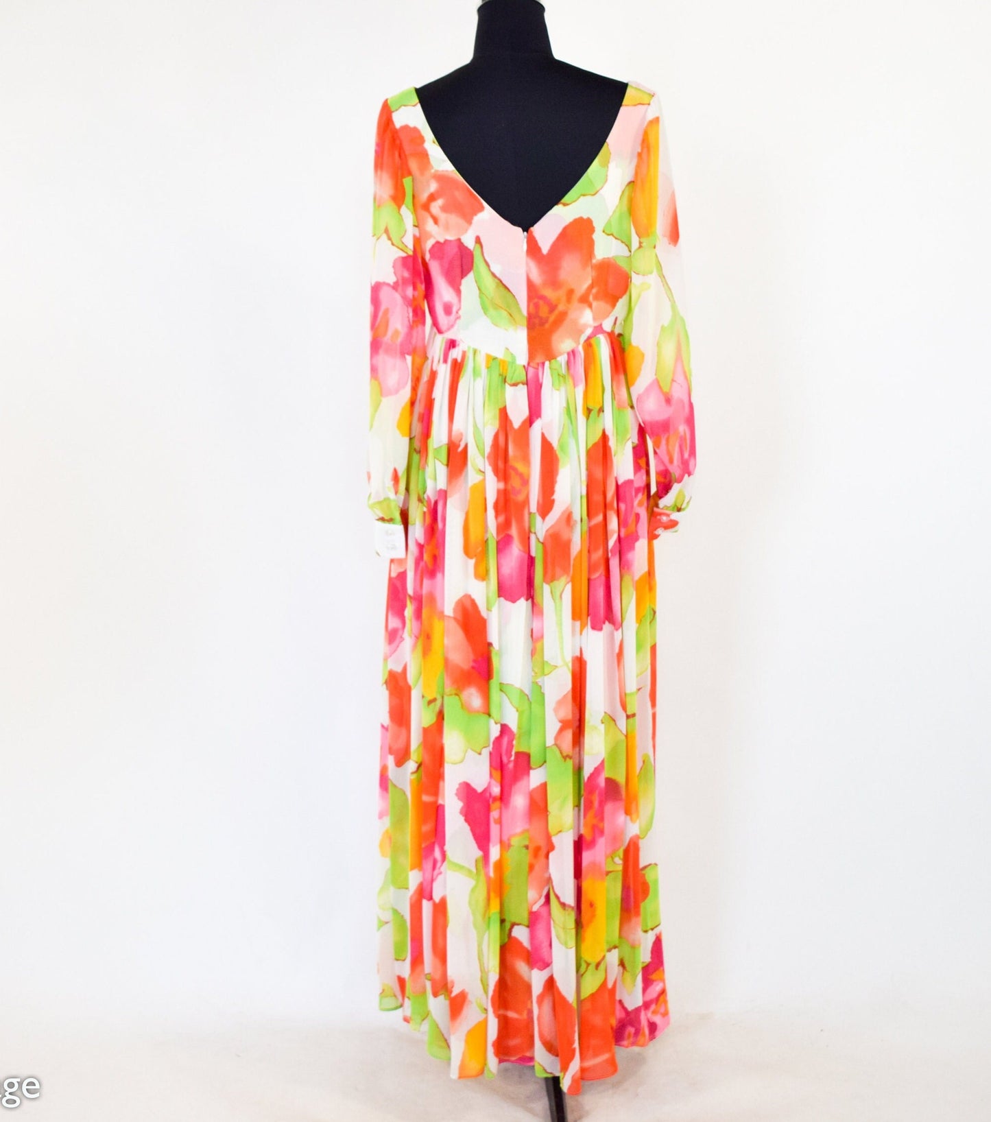 1980s Orange Floral Evening Gown, Medium