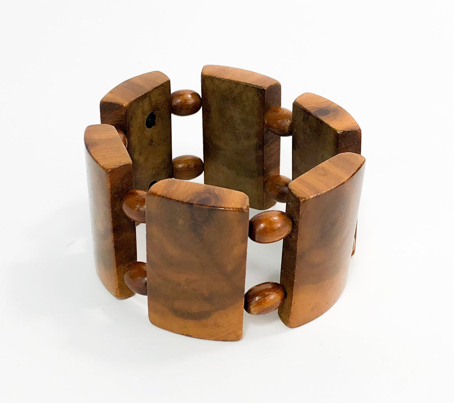 1950s Wood Link Bracelet | 50s Wooden Rectangles Bracelet | Wood Expansion Bracelet