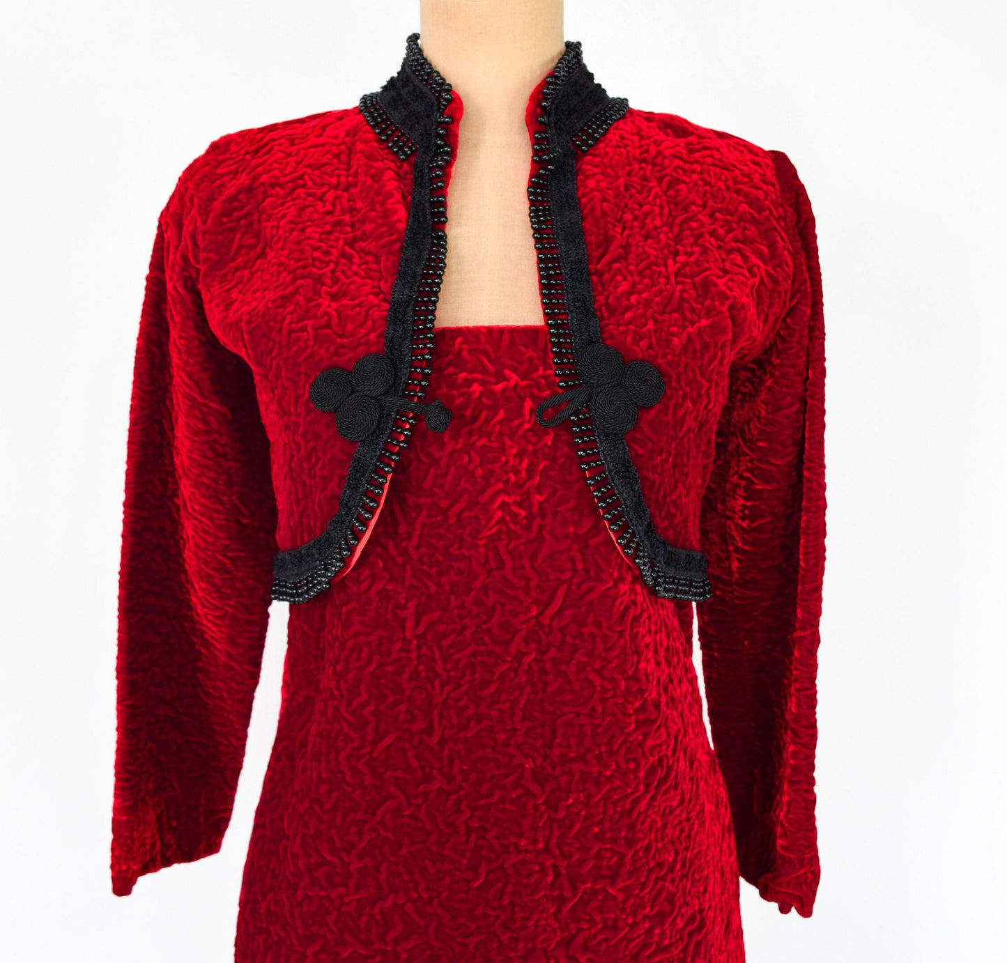 1960s Red Velvet Dress & Jacket | 60s Red Cotton Velvet Mini Dress Jacket | Small
