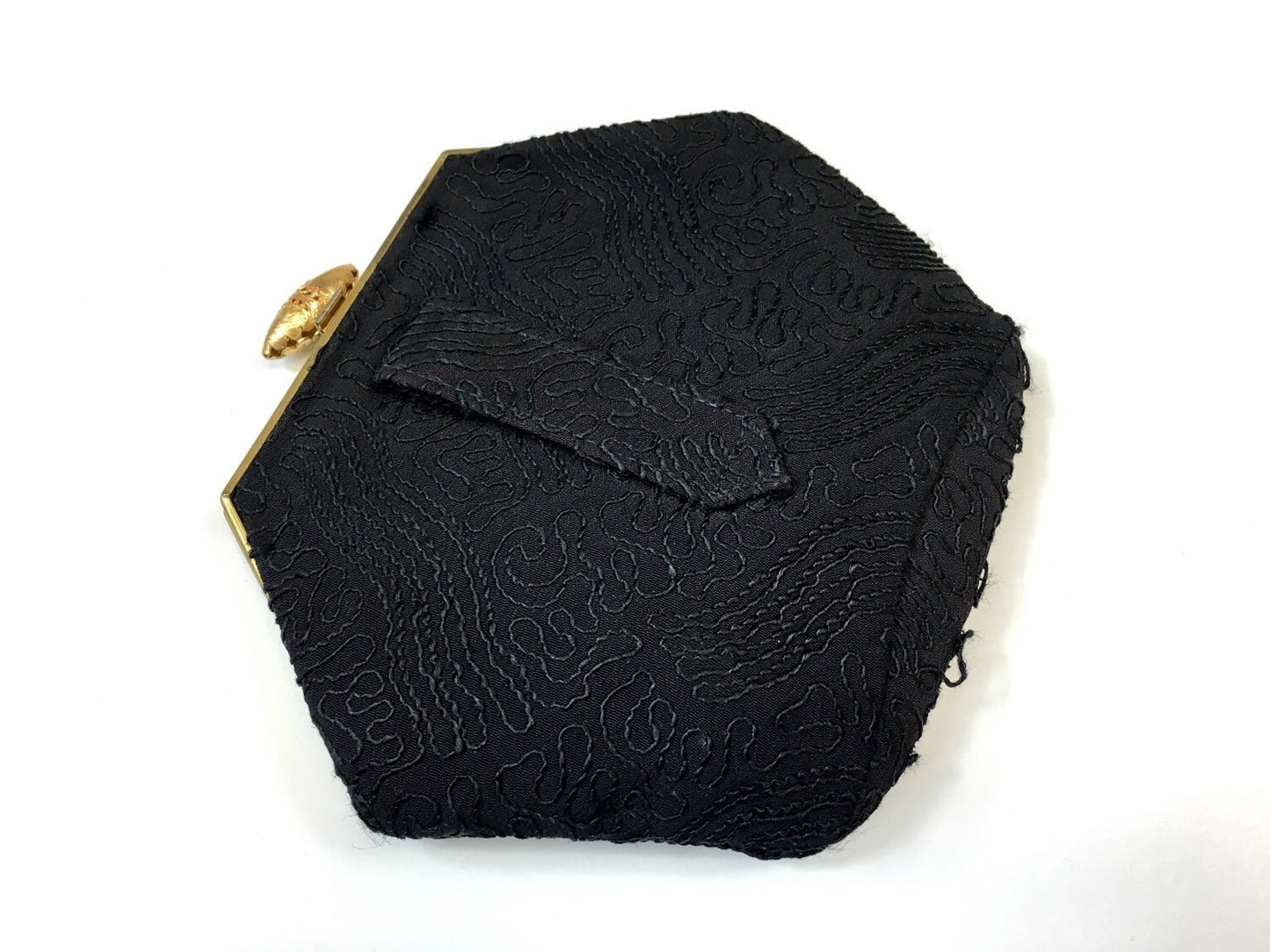 1930s Black Silk Clutch Black Embroidery Handbag