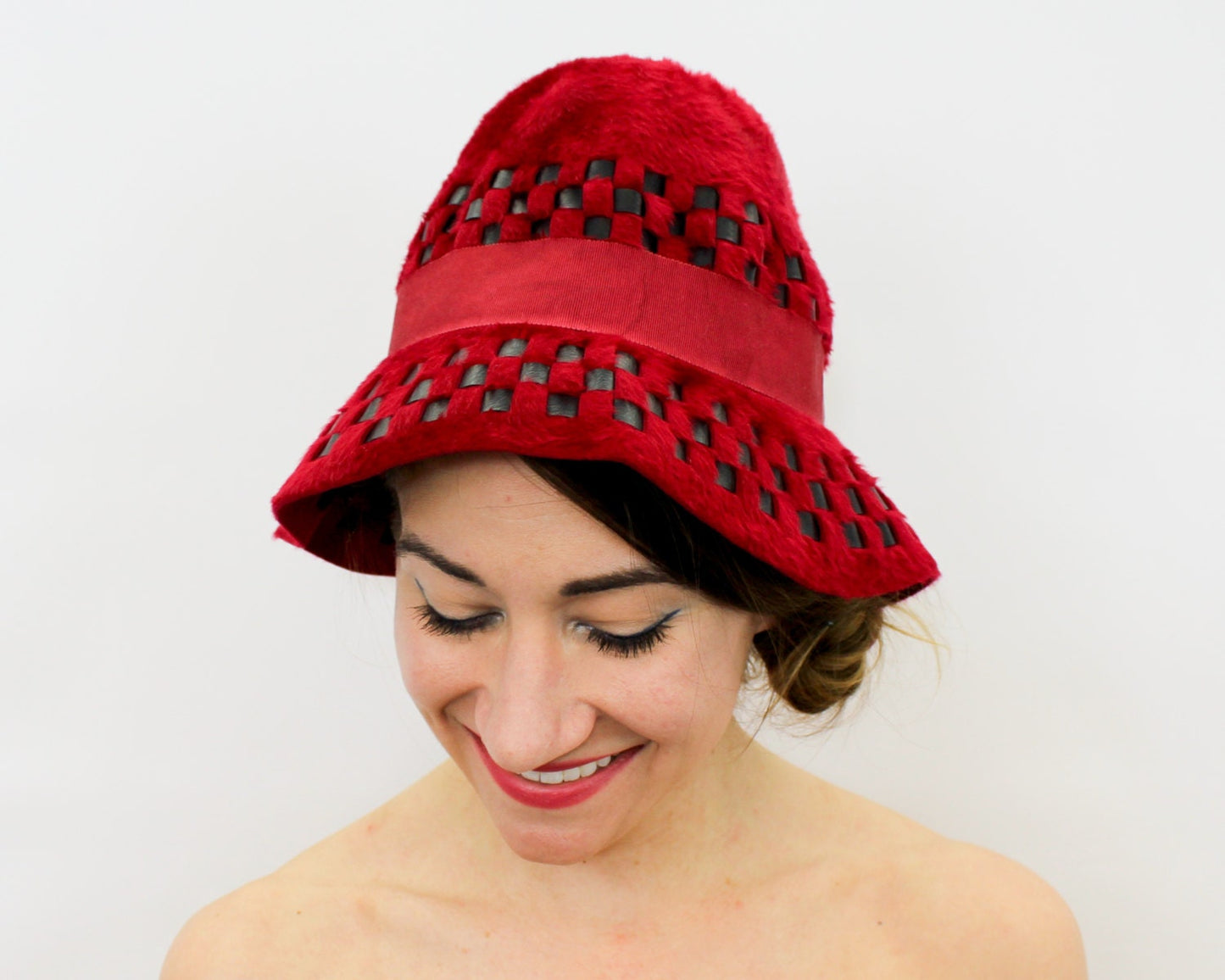 1960s Jacques Heim Paris Red Mohair Bucket Hat