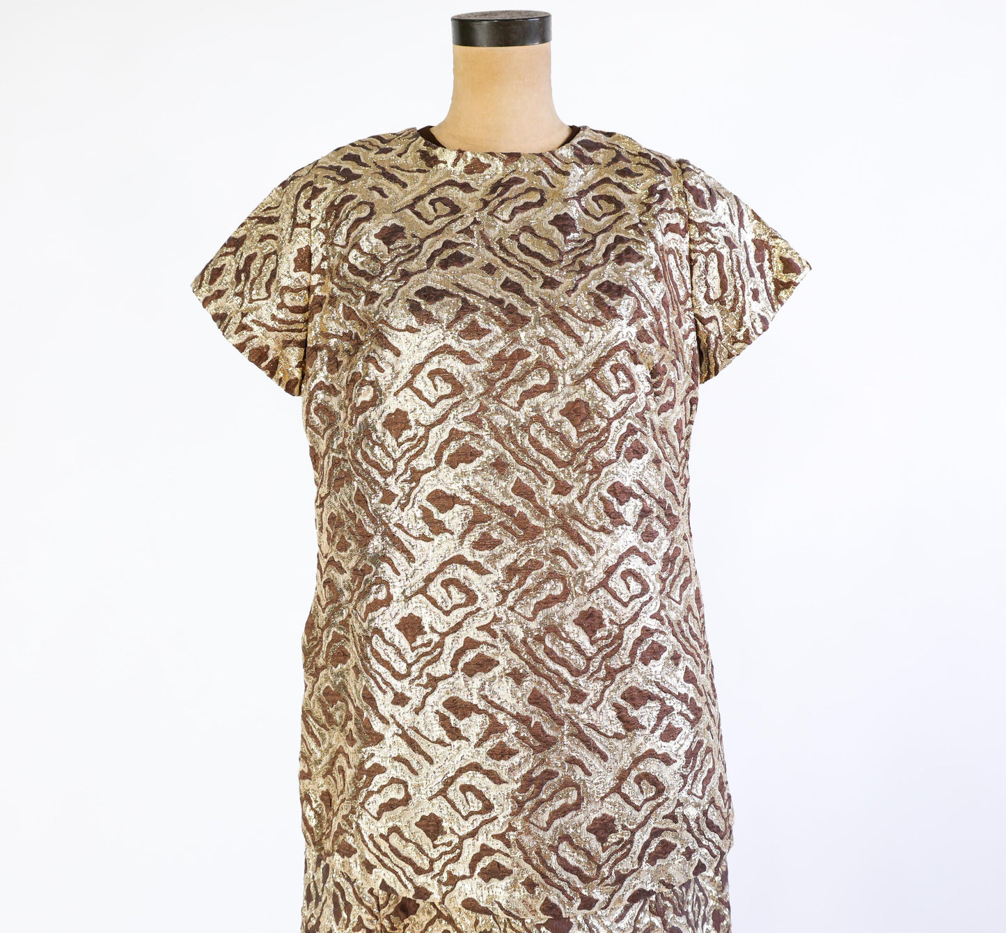 1960s Metallic Gold & Brown Jacquard Dress Set, Extra Large, 34" Waist