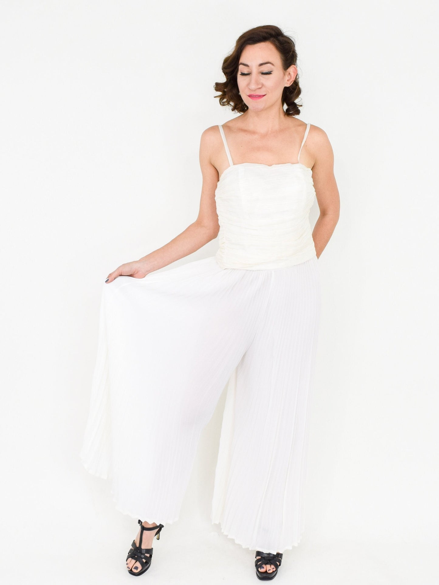 1990s Emporio Armani White Silk Chiffon Palazzo Pant Set, Medium