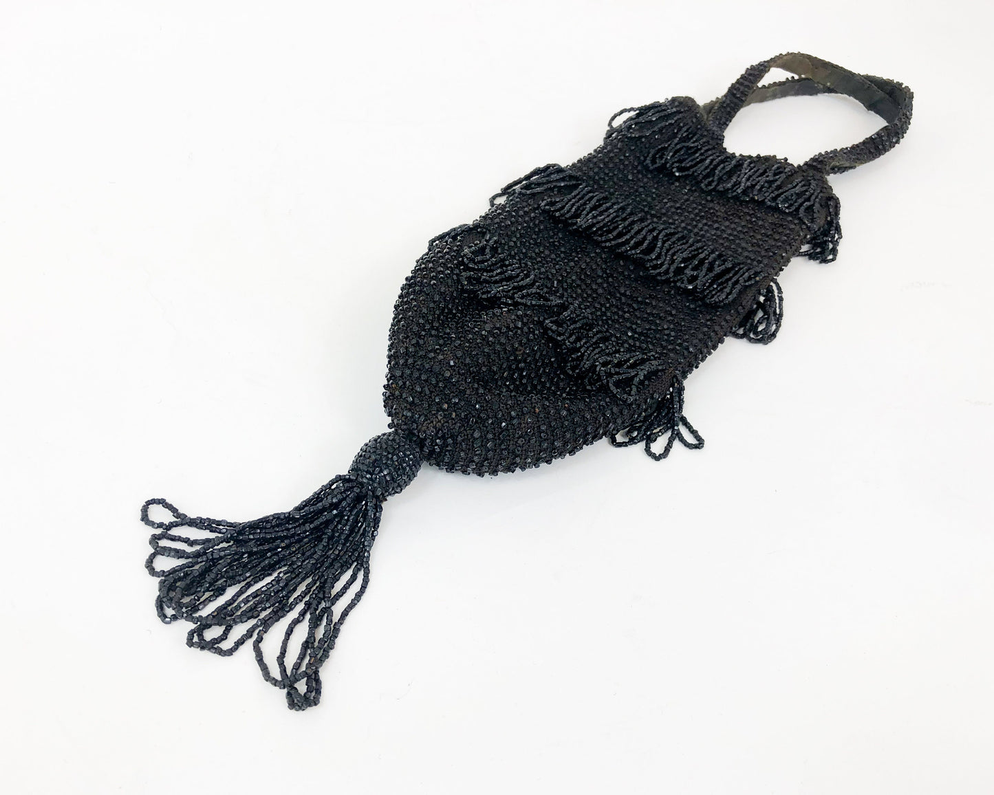 1900s Black Glass Bead Purse with Tassel