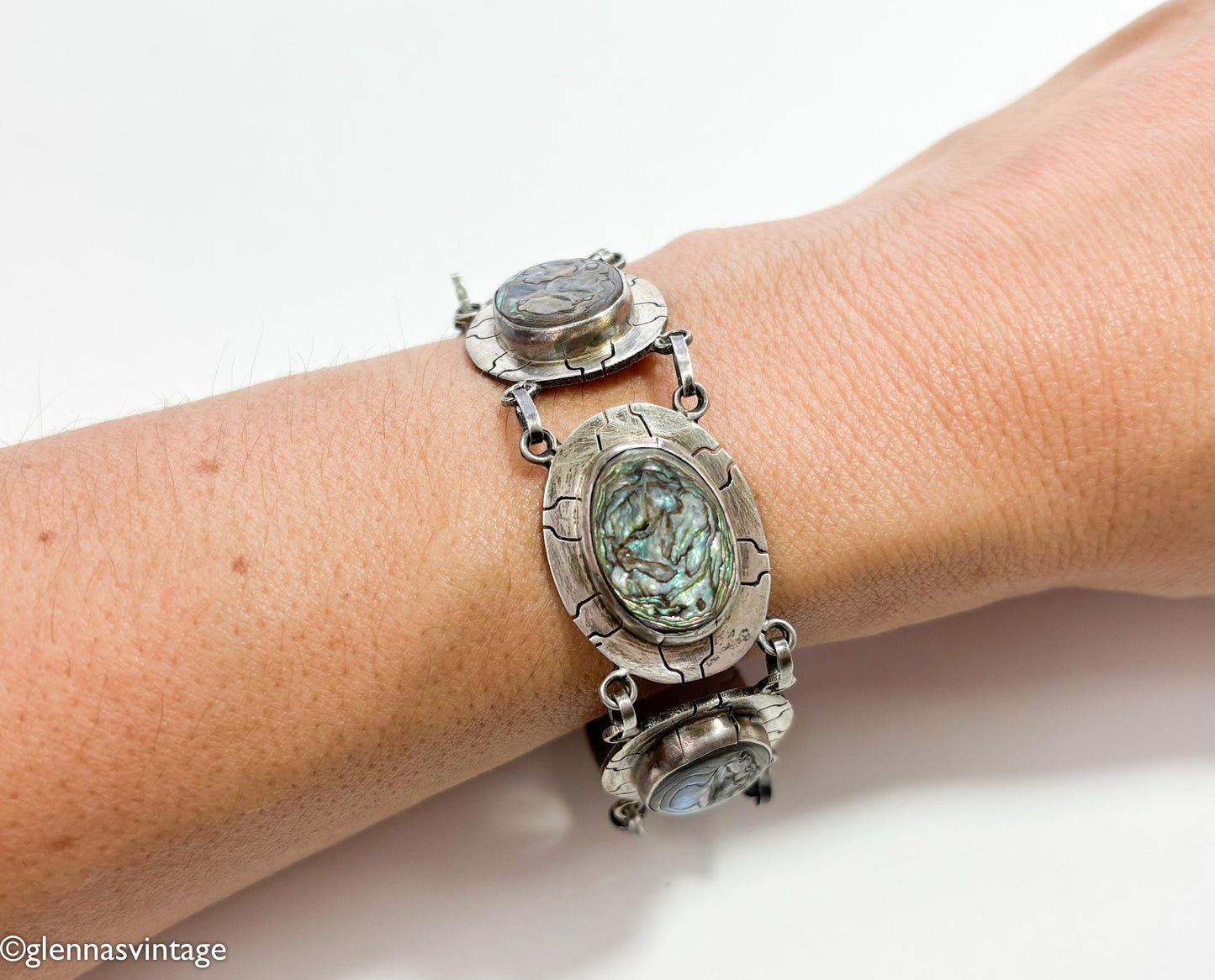 1950s Mexican Sterling Silver Abalone Bracelet