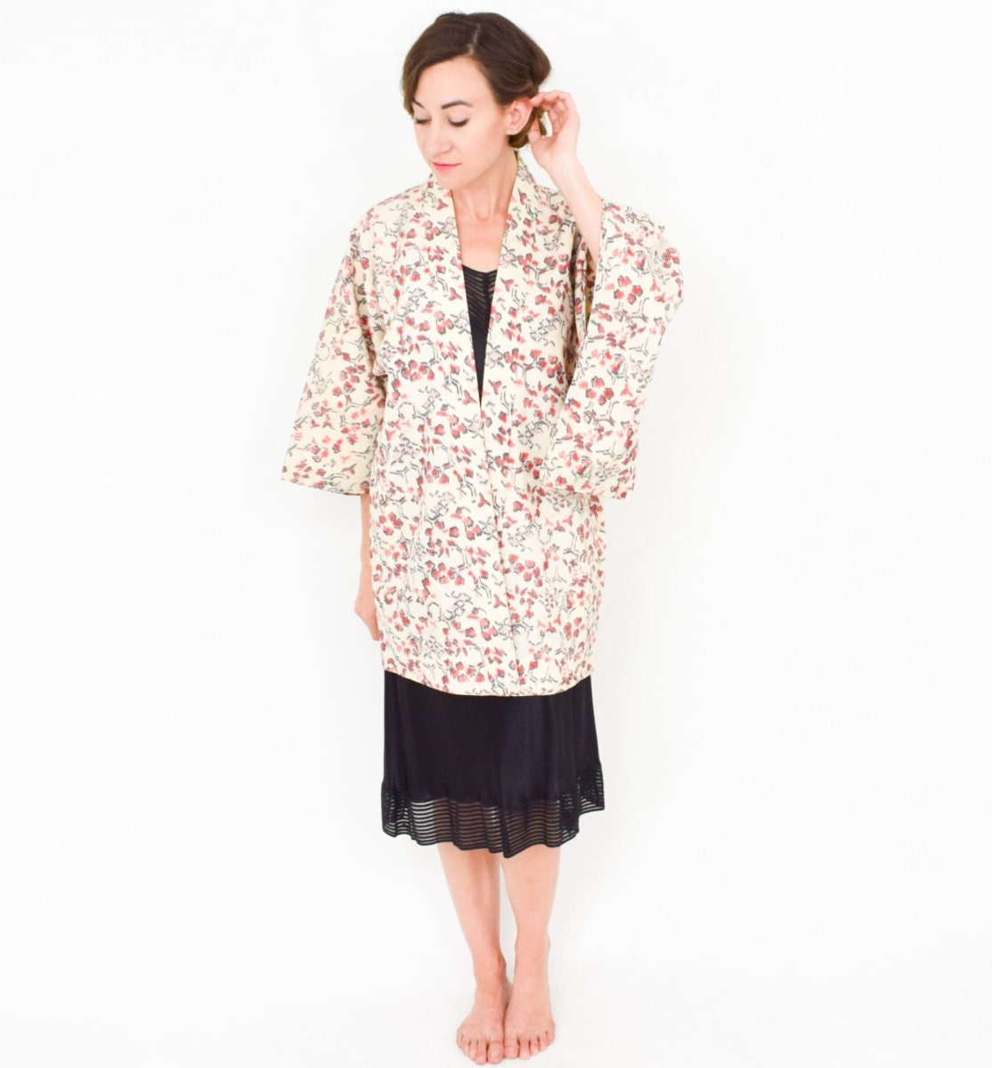 1950s Pink Floral Haori Kimono Jacket