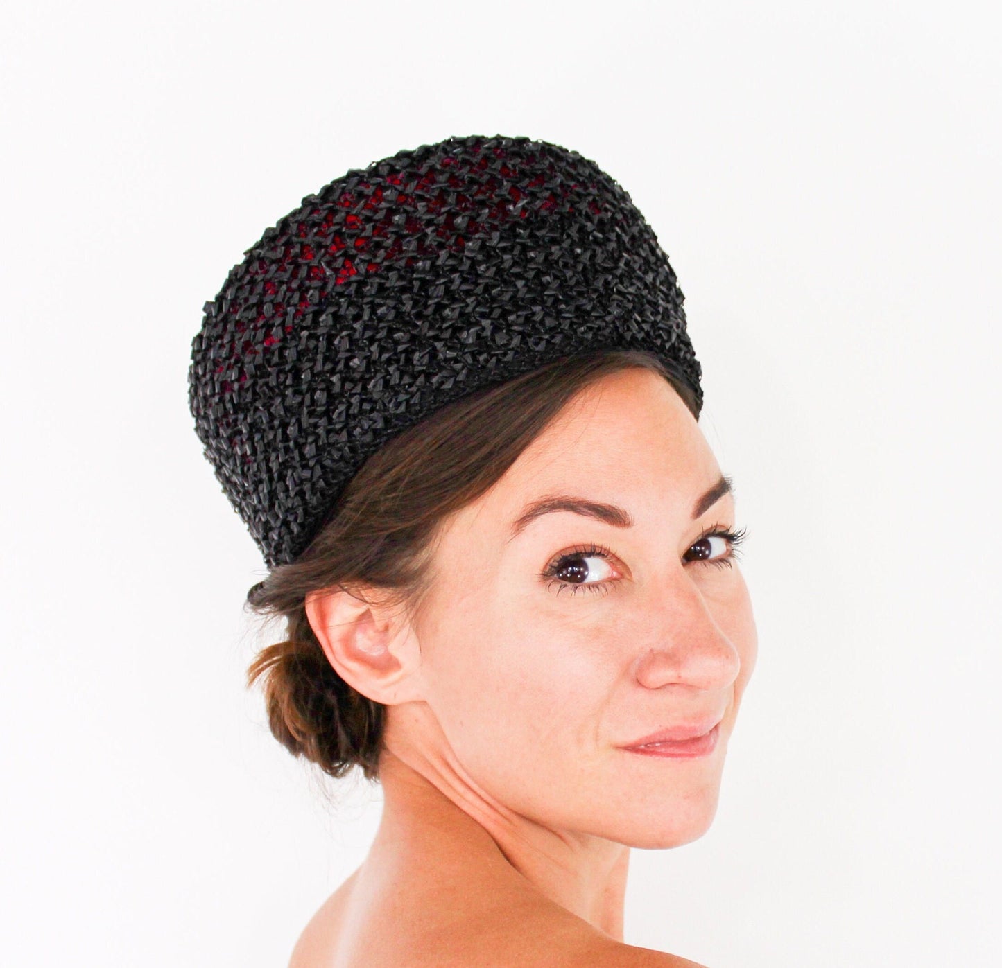 1960s Black Raffia Bubble Hat | Vintage Mod Style