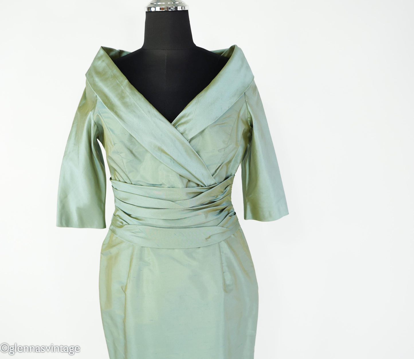 1950s Green Shantung Silk Cocktail Dress, Medium