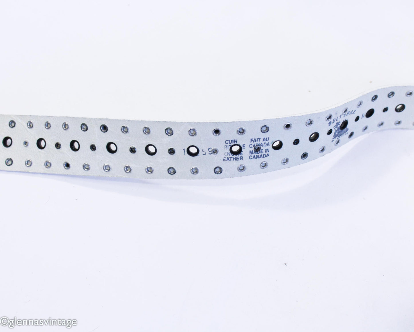 1980s White Leather Rivet Belt with Silver Buckle, Medium
