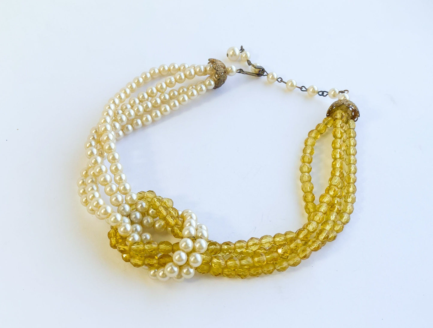 1950s Gold Crystal & Pearl Choker Necklace