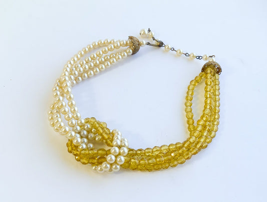 1950s Gold Crystal & Pearl Choker Necklace