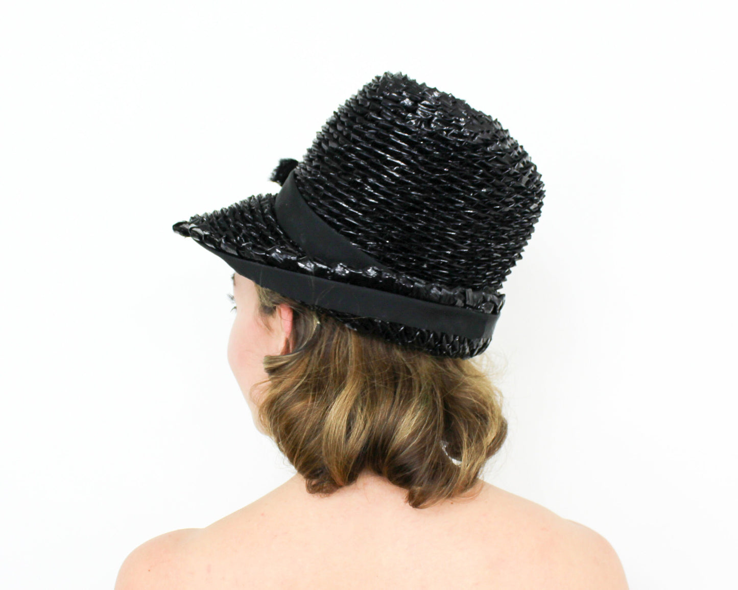 Mr John Jr 1960s Black Raffia Hat | Asymmetric Straw Hat
