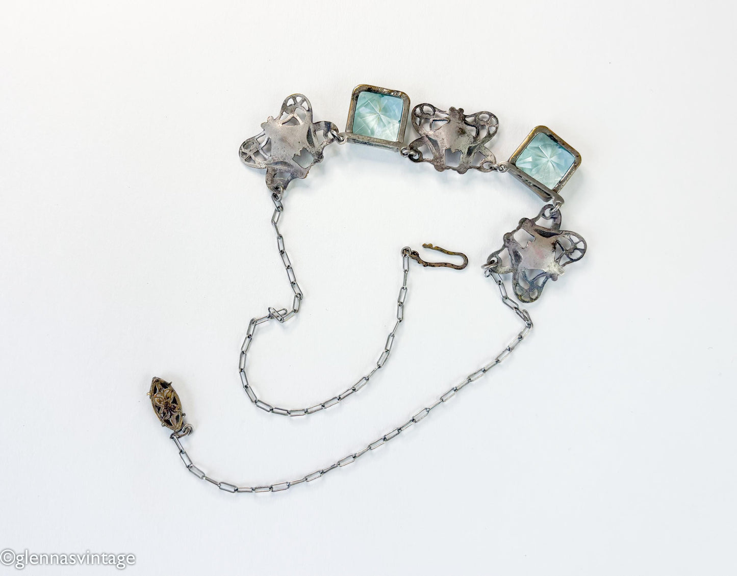 1900s Silver Glass Squares Choker Necklace