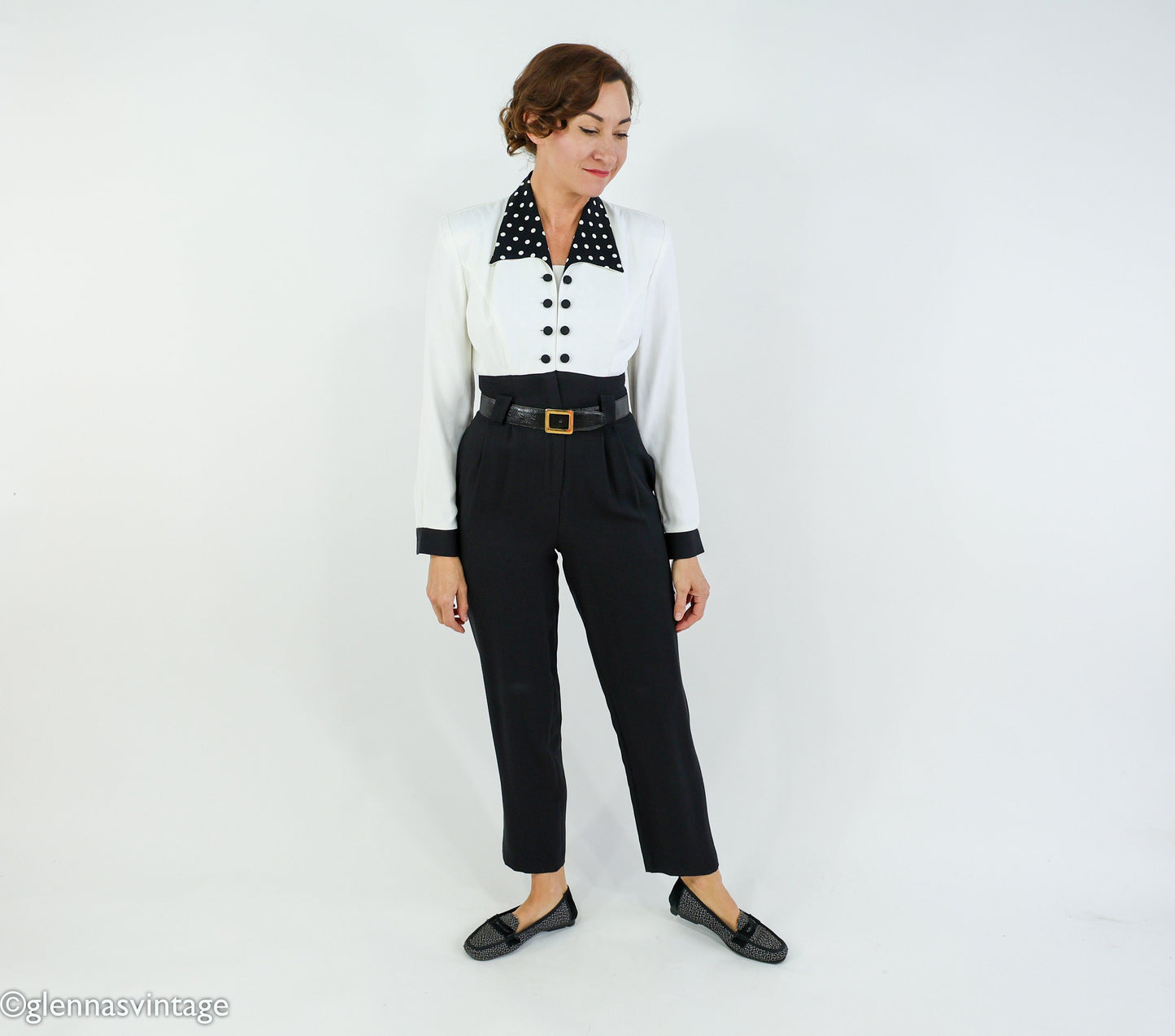 1980s  Black & White Jumpsuit, Small