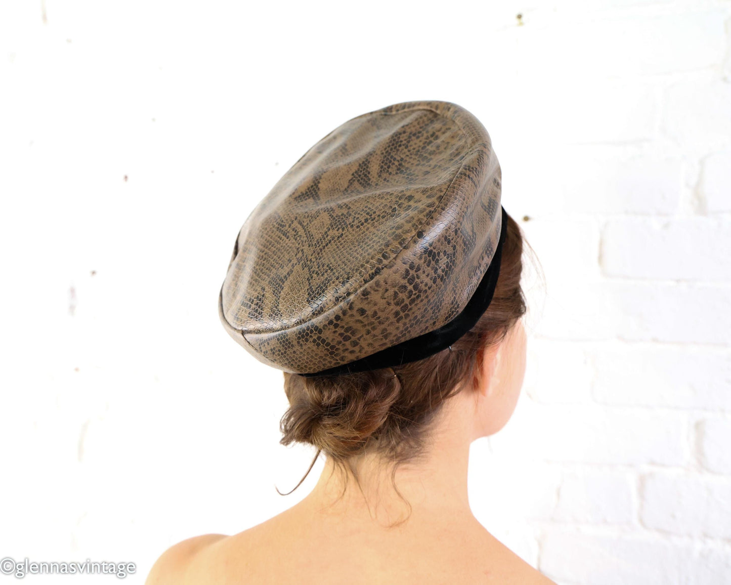 1970s Faux Snakeskin Beret Hat