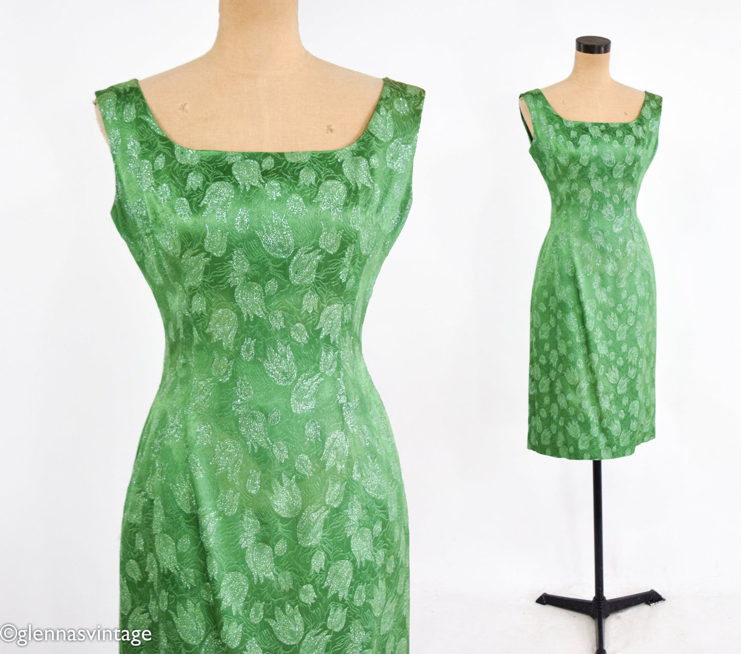1950s Metallic Green Party Dress, Small