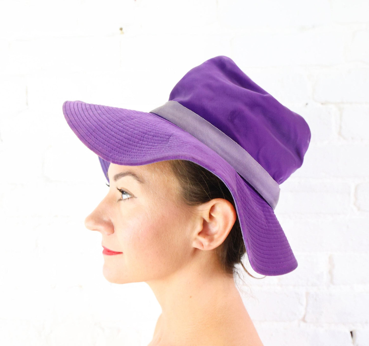 1970s Purple Velvet Floppy Hat, Bohemian Wide brim Hat