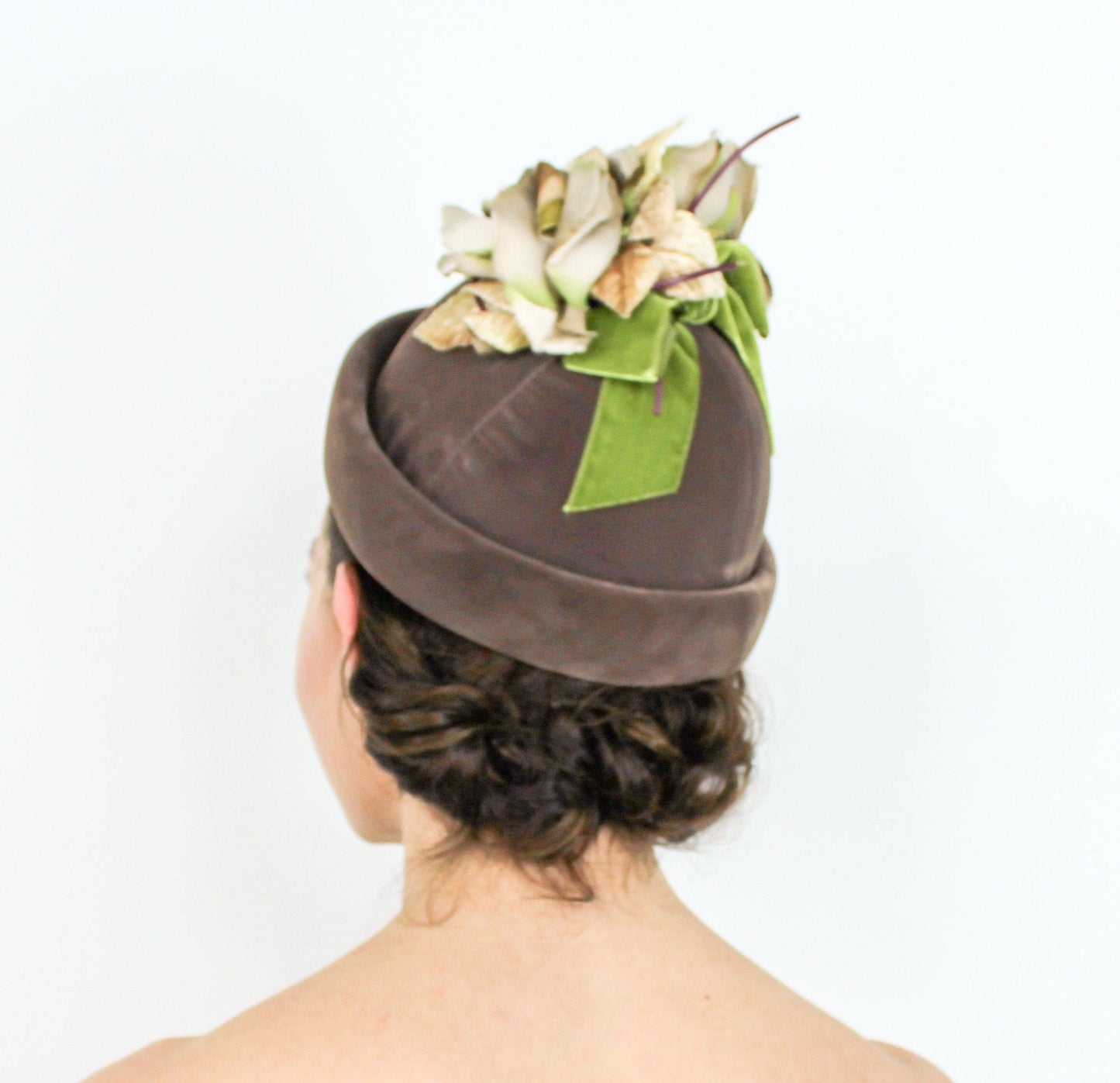 1950s Brown Velvet Flower Hat