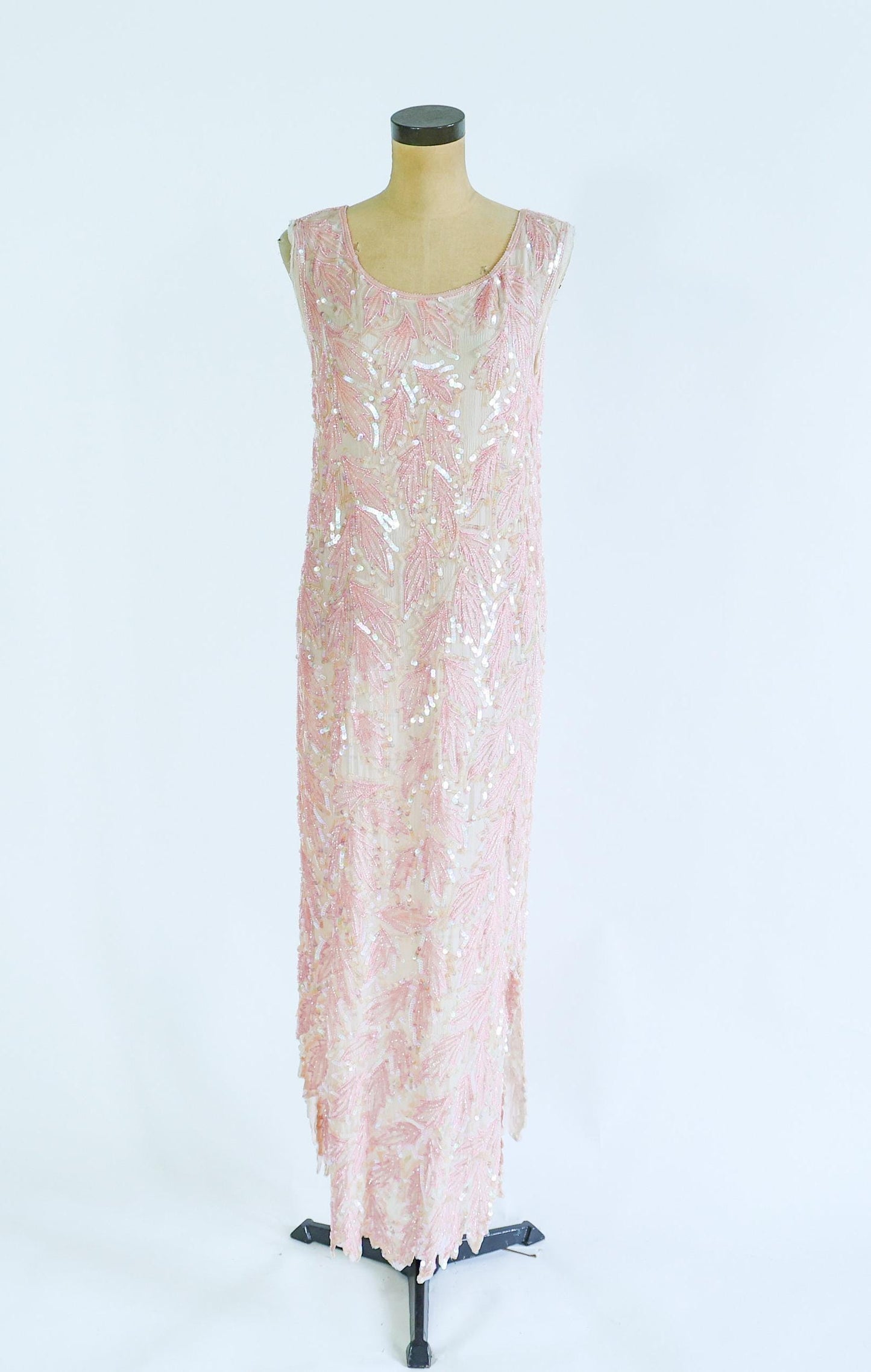 1980s Pink Silk Sequin Dress | 80s Pink Iridescent Sequin Evening Dress | Medium