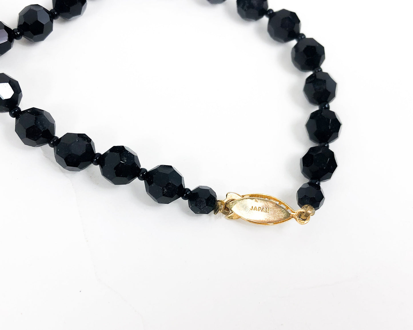 1950s Black Glass Necklace | 50s Black Faceted Glass Necklace | Black Glass Rope