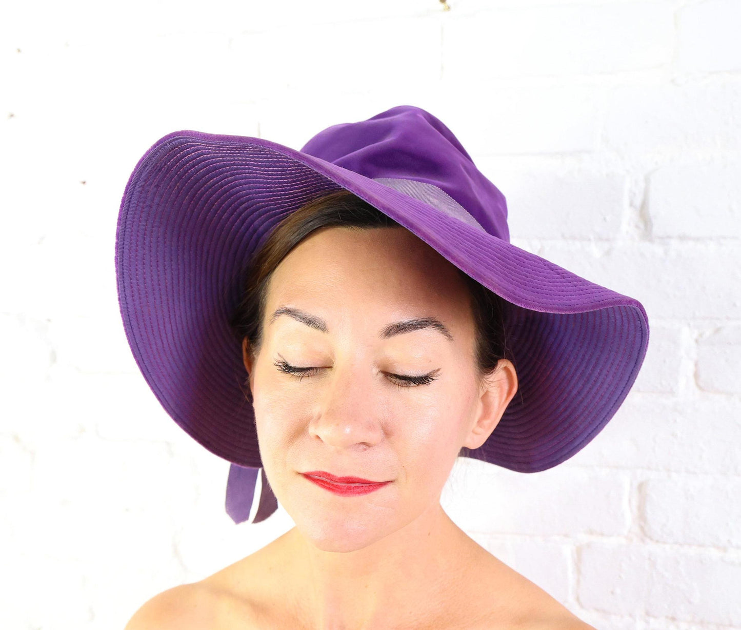 1970s Purple Velvet Floppy Hat, Bohemian Wide brim Hat