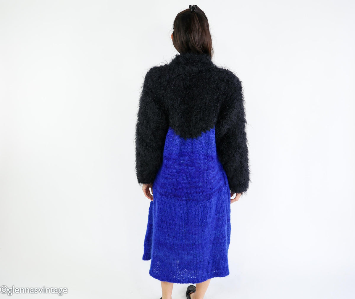 1980s Mohair Knit Coat | Royal Blue & Black Sweater