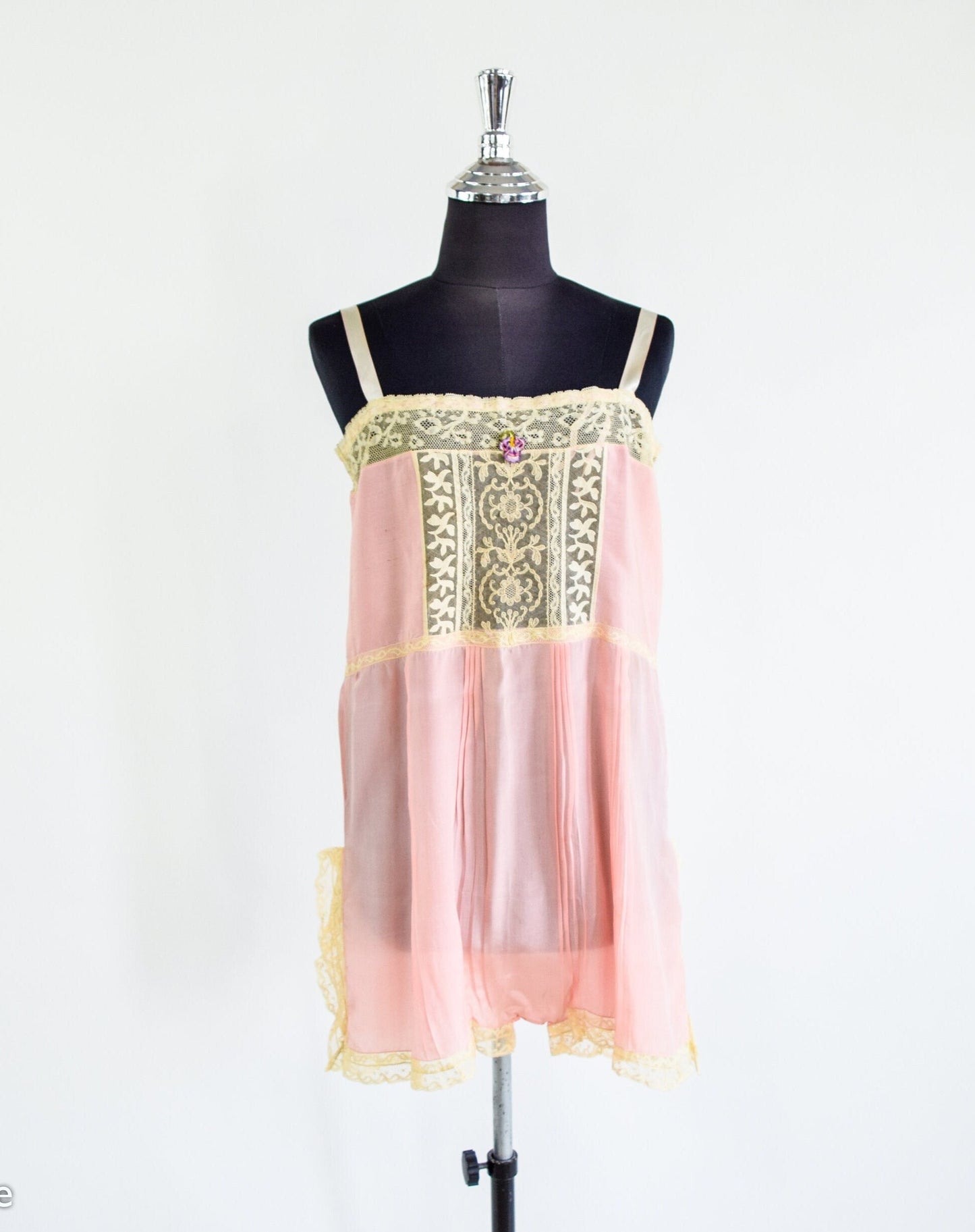 1920s Pink Silk Romper Lingerie, Step In, Extra Small