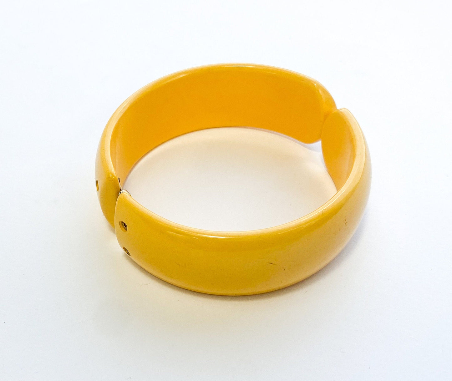 1930s Butterscotch Bakelite Clamper | Yellow Hinge Bracelet