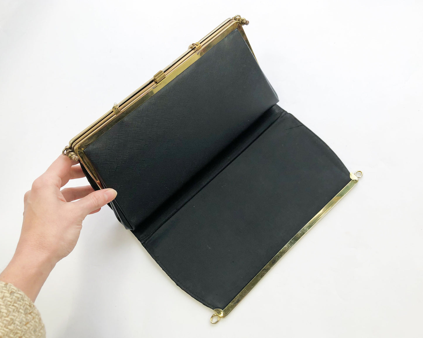 1960s Black Floral Convertible Purse Handbag
