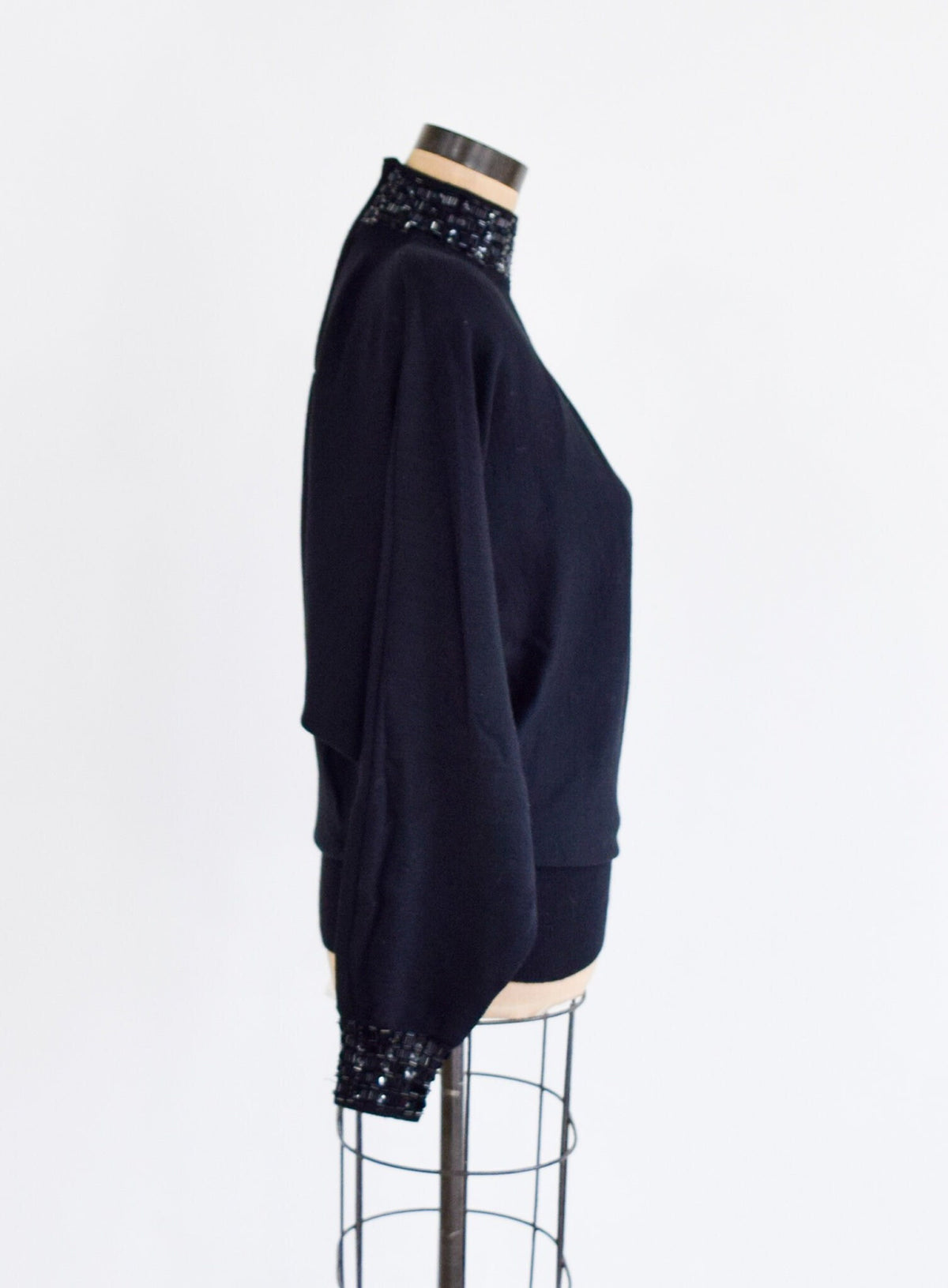 1980s Black Wool Beaded Turtleneck Sweater | Semplice, Medium