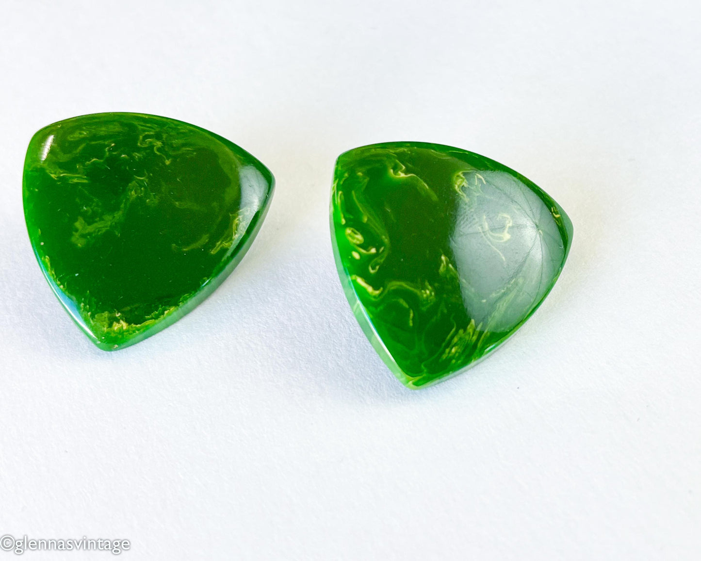 1940s Green Bakelite Earrings | Green Marble Plastic Clips