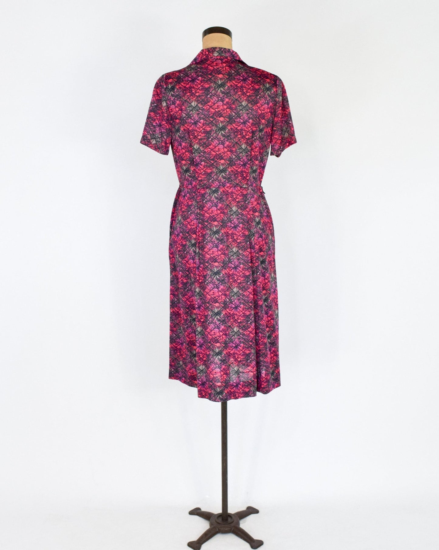 1950s Pink & Gray Atomic Print Nylon Dress, Medium
