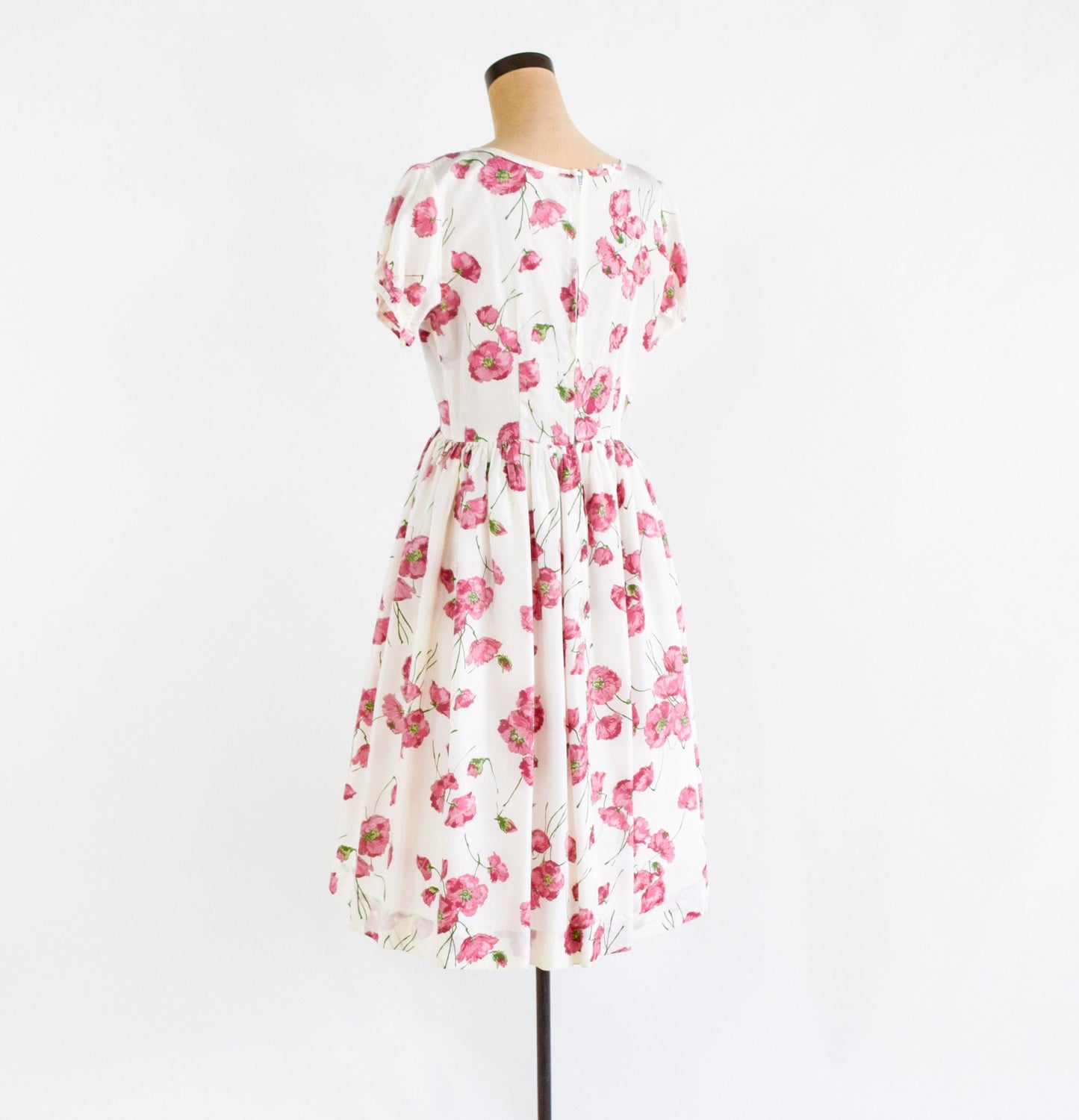 1950s Pink Floral Print Day Dress, Medium