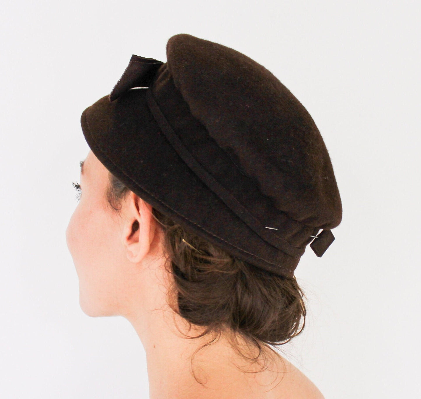 1950s Brown Bow Hat | 50s Brown Wool Felt Hat | Henry Pollak