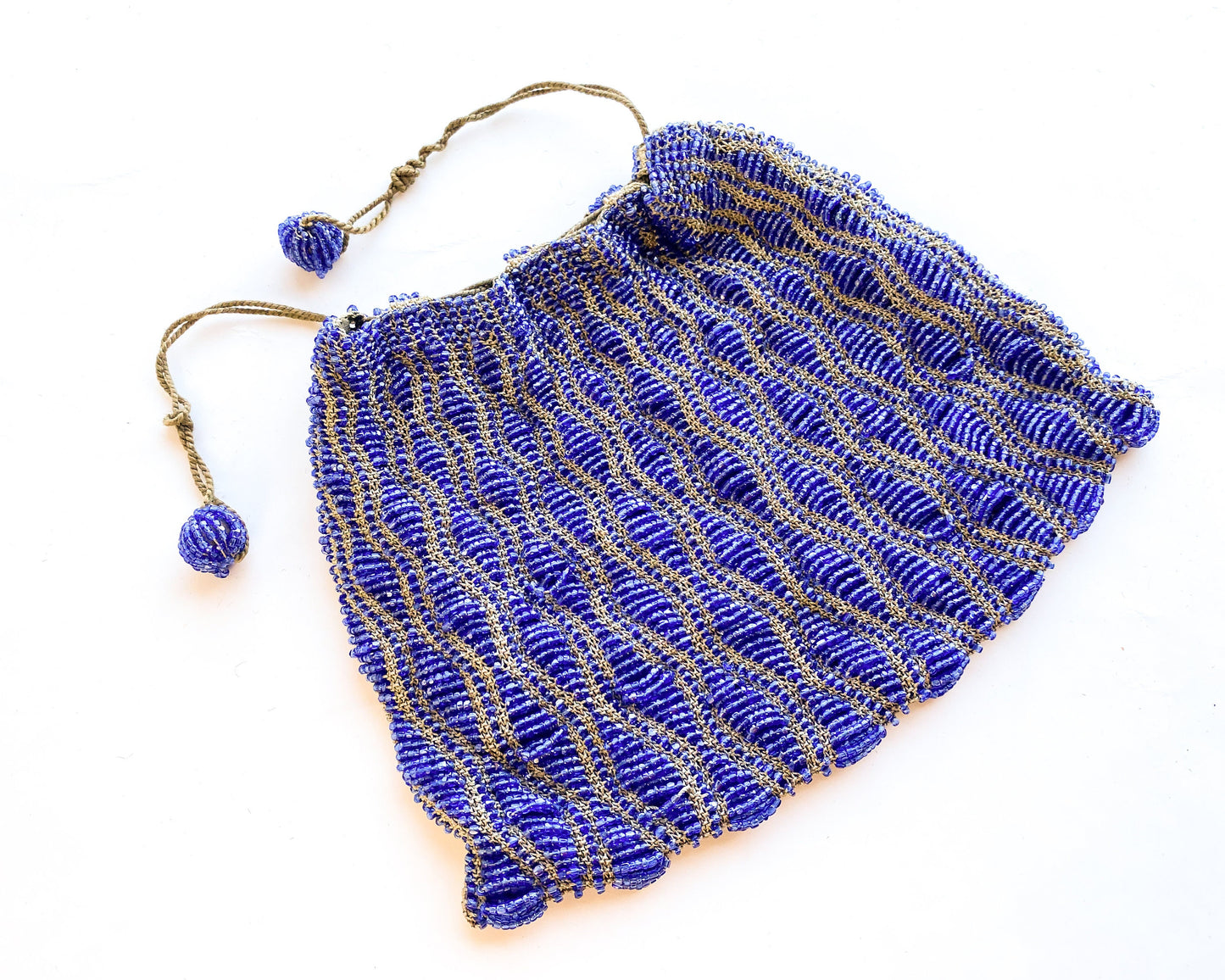 1900s Vintage Blue Beaded Evening Bag | Glass Beads Purse