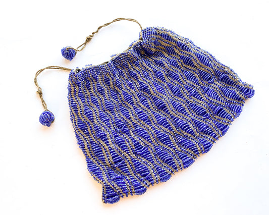 1900s Vintage Blue Beaded Evening Bag | Glass Beads Purse
