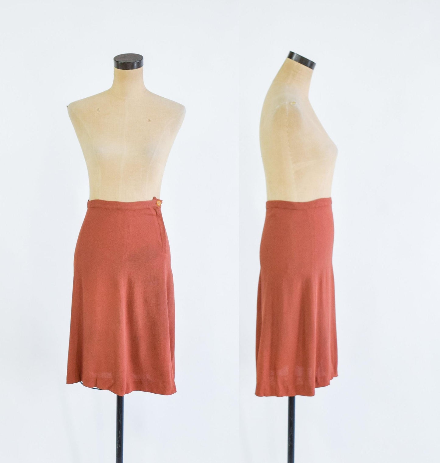 1940s Brown Embroidered Top & Skirt Set, Small