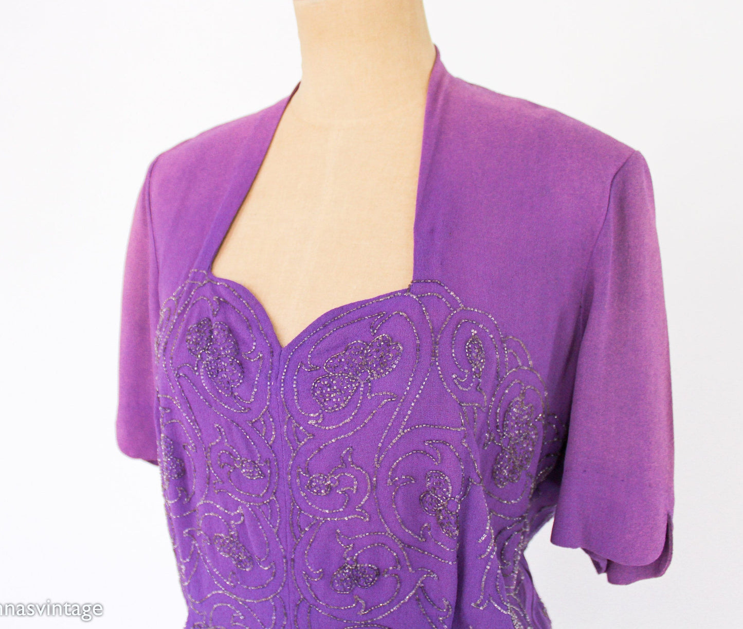 1940s Purple Beaded Evening Suit, Blouse & Skirt Set, Large